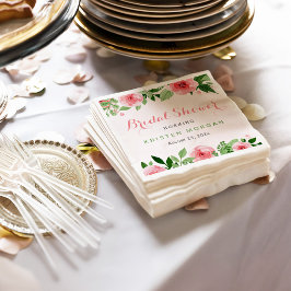 ブライダルシャワー美しい水彩バラ花 スタンダードカクテルナプキン