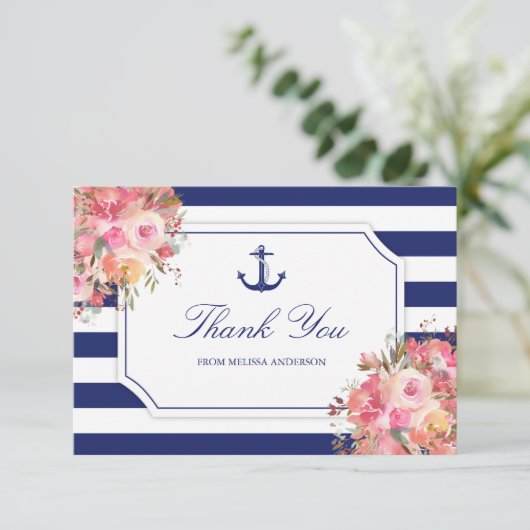 ブライダルシャワー航海のいかりブルーサンキュー サンキューカード (スタンド正面)