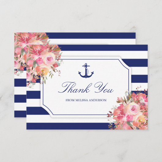 ブライダルシャワー航海のいかりブルーサンキュー サンキューカード (正面/裏面)