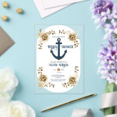 ブライダルシャワー航海のいかりブルー金ゴールドフローラ アクリル招待状 (インサイチュ (ウェディング))