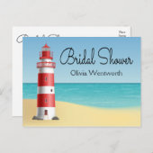ブライダルシャワー航海のライトハウスビーチサマー インビテーションポストカード (正面/裏面)