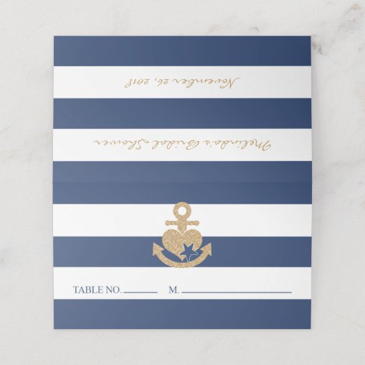 ブライダルシャワー航海の座席表ネイビー&金ゴールド プレイスカード (外部開封)