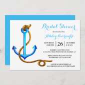 ブライダルシャワー航海の船いかりブルーターコイズ 招待状 (正面/裏面)