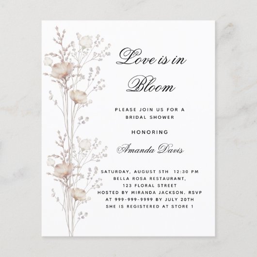ブライダルシャワー花ラブ開花予算の招待 (正面)
