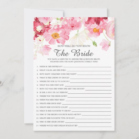 ブライダルシャワー花嫁の試合をよく知っている  招待状 (正面)