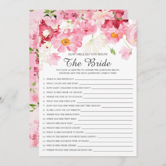 ブライダルシャワー花嫁の試合をよく知っている 招待状 (正面/裏面)