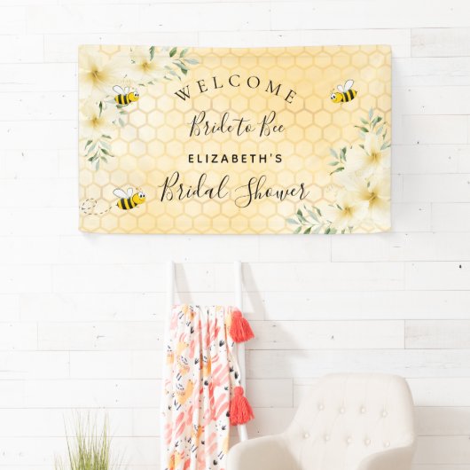 ブライダルシャワー花模様ハニカムブライドへ 横断幕 (インサイチュ)