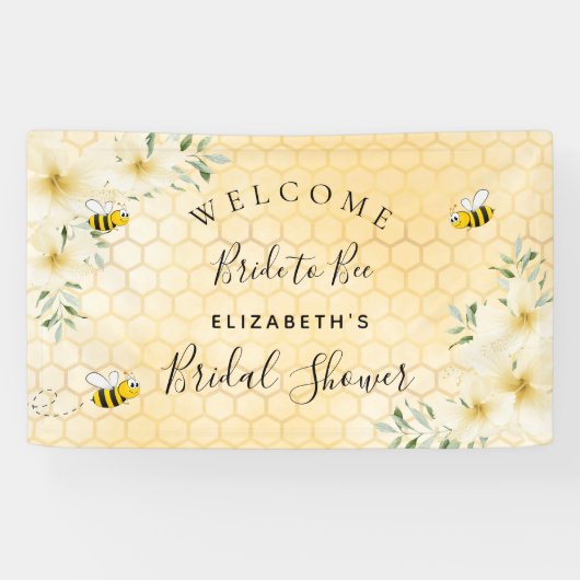 ブライダルシャワー花模様ハニカムブライドへ 横断幕 (横)
