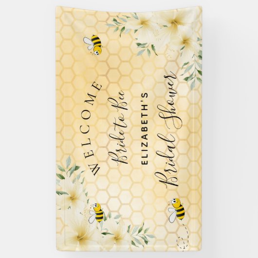 ブライダルシャワー花模様ハニカムブライドへ 横断幕 (縦)