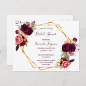 ブライダルシャワー花模様ブルゴーニュ招待 ポストカード (正面/裏面)