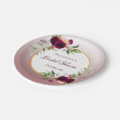 ブライダルシャワー花模様ブルゴーニュ桂皮バラ白 ペーパープレート (アングル)
