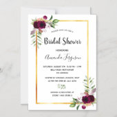 ブライダルシャワー花模様金ゴールド緑ボホブルゴーニュ マグネット招待状 (正面)