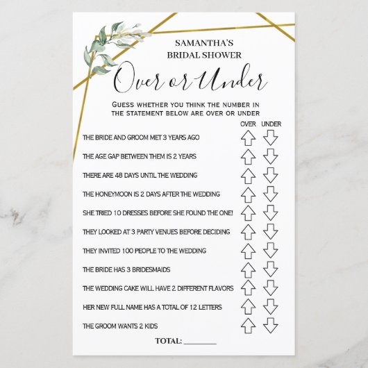 ブライダルシャワー英語ゲースペインのム (正面)