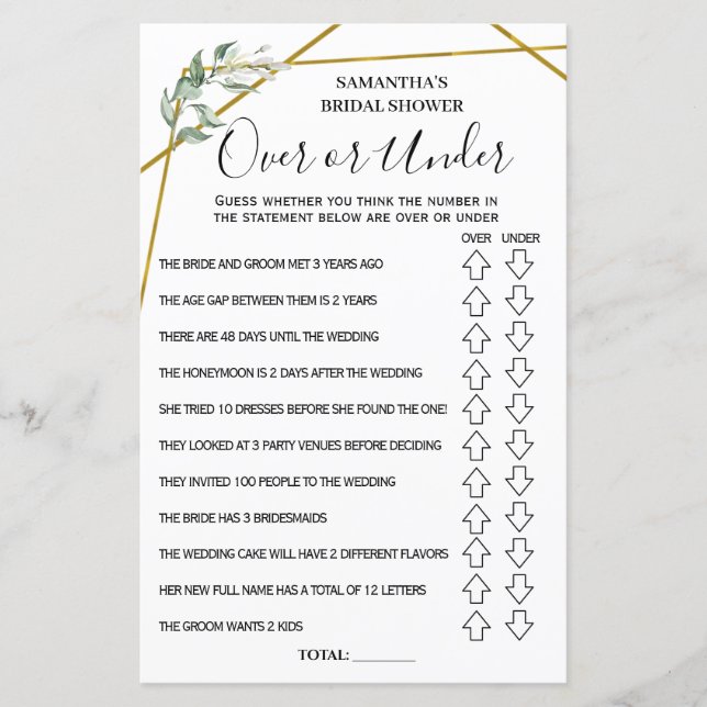 ブライダルシャワー英語ゲースペインのム (正面)