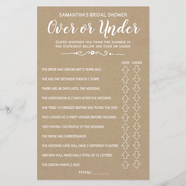 ブライダルシャワー英語スペインのゲーム (正面)