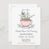 ブライダルシャワー茶お洒落手引きティーカップ インビテーションポストカード (正面/裏面)