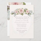 ブライダルシャワー茶かわいらしバラ多肉葉 招待状 (正面/裏面)