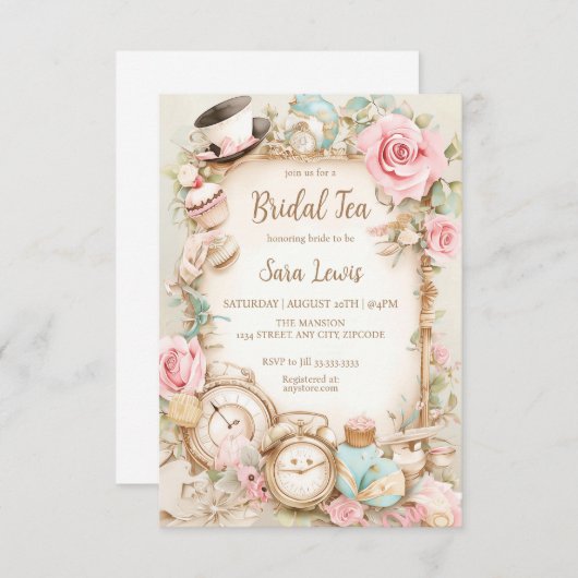 ブライダルシャワー茶パーティの招待状 招待状 (正面/裏面)