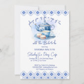 ブライダルシャワー茶パーティー青瓦ティーポット 招待状 (正面)