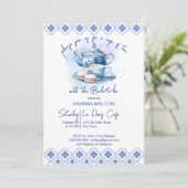 ブライダルシャワー茶パーティー青瓦ティーポット 招待状 (スタンド正面)