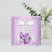 ブライダルシャワー薄紫バラハイヒールレースバタフライ2 招待状 (スタンド正面)