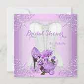 ブライダルシャワー薄紫バラハイヒールレースバタフライ2 招待状 (正面)