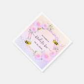 ブライダルシャワー蜂ピンク紫フローラ スタンダードカクテルナプキン (角)
