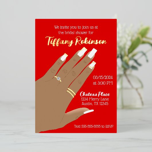 ブライダルシャワー表示リングや輪アフリカ系アメリカ実在人 箔招待状 (立ち正面)