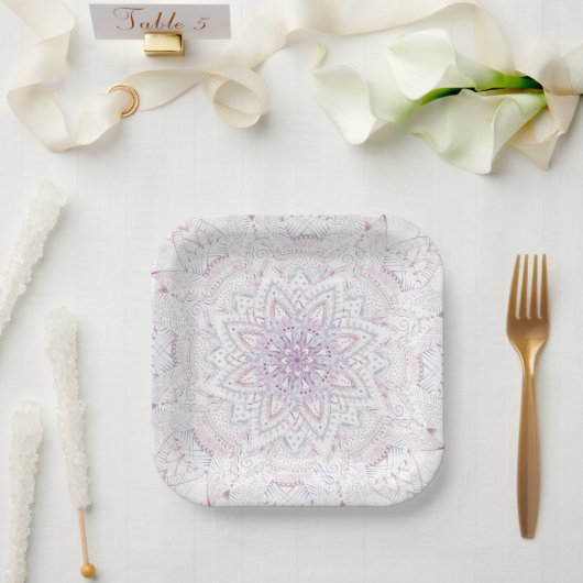 ブライダルシャワー複雑なパステルピンク&ブルーマンダラ ペーパープレート (ウェディング)