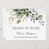 ブライダルシャワー計画の変更の延期ユーカリ 招待状 (正面/裏面)