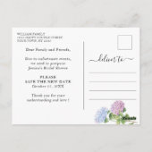 ブライダルシャワー計画の変更ブルーアジサイ ポストカード (裏面)