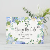 ブライダルシャワー計画の変更ブルーアジサイ 招待状 (スタンド正面)