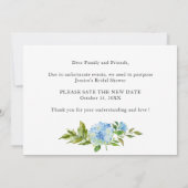 ブライダルシャワー計画の変更ブルーアジサイ 招待状 (裏面)