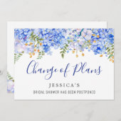 ブライダルシャワー計画の変更ブルーアジサイ 招待状 (正面/裏面)