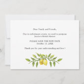 ブライダルシャワー計画の変更レモン緑 招待状 (裏面)