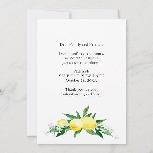 ブライダルシャワー計画の変更レモン緑 招待状 (裏面)