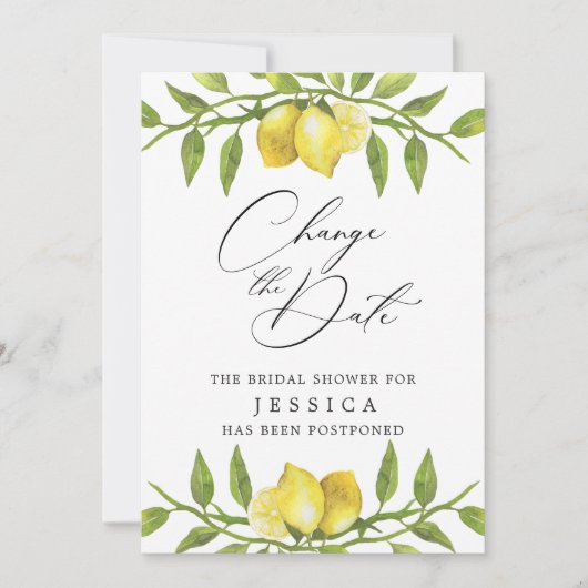 ブライダルシャワー計画の変更レモン緑 招待状 (正面)