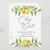 ブライダルシャワー計画の変更レモン緑 招待状 (正面/裏面)