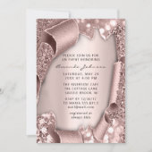 ブライダルシャワー誕生日16バラ3Dグリッターピンク 招待状 (正面)