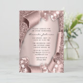 ブライダルシャワー誕生日16バラ3Dグリッターピンク 招待状 (スタンド正面)