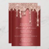 ブライダルシャワー誕生日16バラ3Dブルゴーニュ 招待状 (正面/裏面)