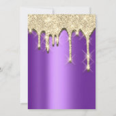 ブライダルシャワー誕生日16番目の金ゴールド3D紫 招待状 (裏面)