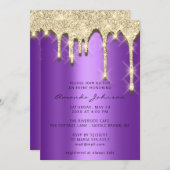 ブライダルシャワー誕生日16番目の金ゴールド3D紫 招待状 (正面/裏面)