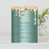 ブライダルシャワー誕生日16th金ゴールド3Dグリーン 招待状 (スタンド正面)