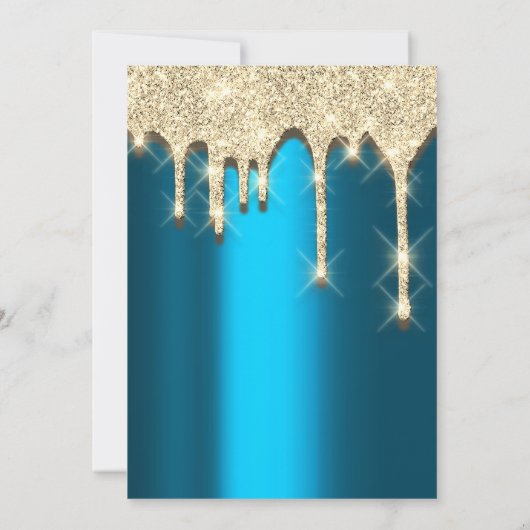 ブライダルシャワー誕生日16th金ゴールド3Dドリップティール(緑がかった色) 招待状 (裏面)