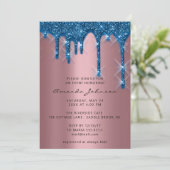 ブライダルシャワー誕生日16th金ゴールド3Dドリップネイビー 招待状 (スタンド正面)