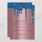 ブライダルシャワー誕生日16th金ゴールド3Dドリップネイビー 招待状 (正面/裏面)