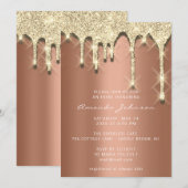 ブライダルシャワー誕生日16th金ゴールド3Dドリップ銅 招待状 (正面/裏面)