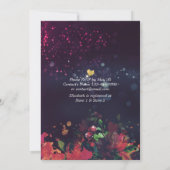 ブライダルシャワー赤フローラ文字列ライト金ゴールドスクリプト 招待状 (裏面)