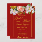 ブライダルシャワー赤金ゴールド花模様 ポストカード (正面/裏面)
